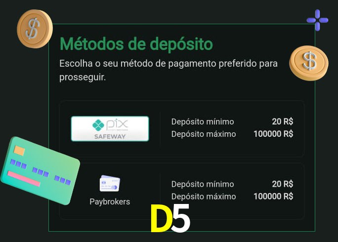 O cassino D5 oferece uma grande variedade de métodos de pagamento